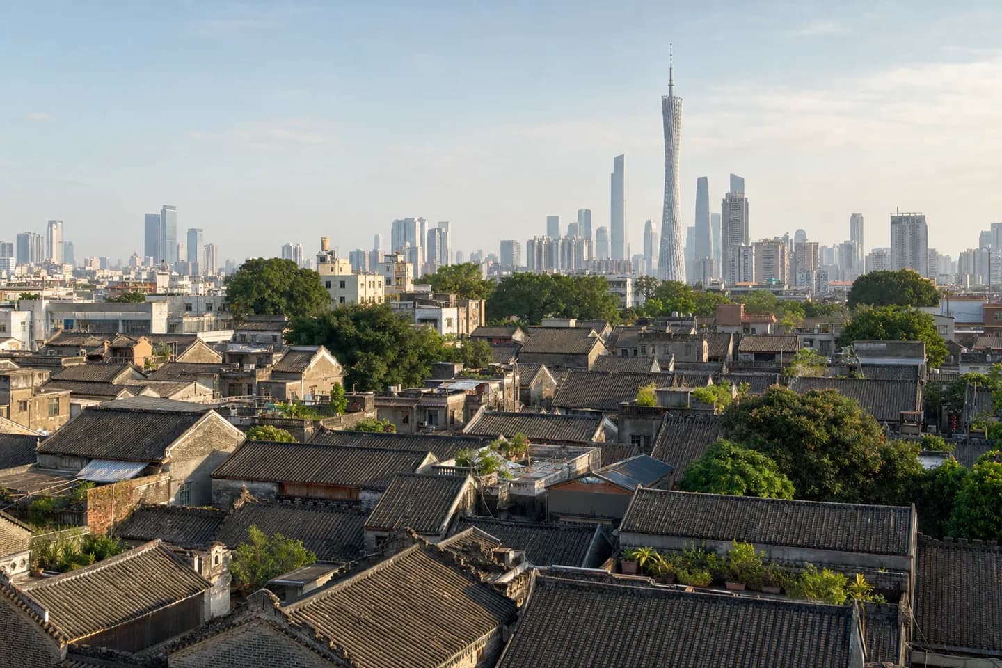 Guangzhou rooftops with Canton Tower