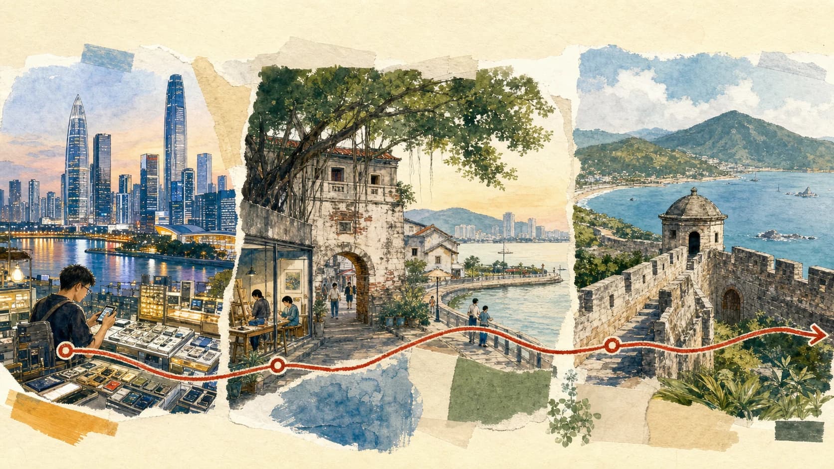 Hand-drawn editorial route atlas for planning city days without rushing