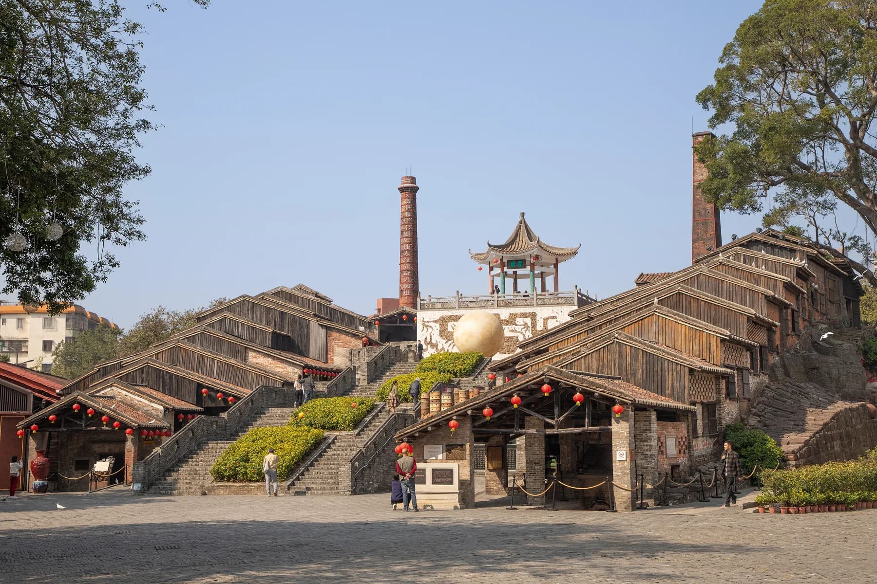 Stepped dragon-kiln roofs and chimneys at Nanfeng Ancient Kiln