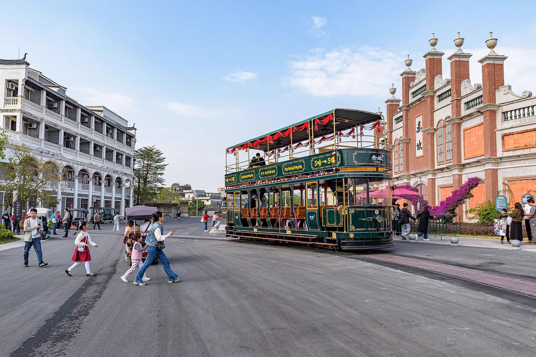 A tram passing through the arcade streets of Chikan