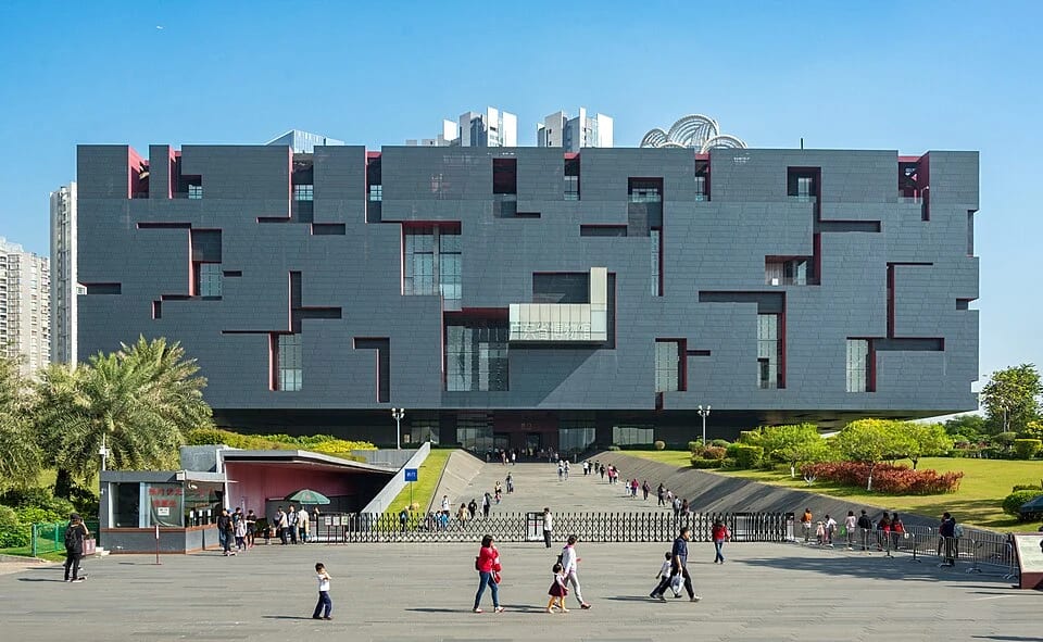 The dark geometric exterior of Guangdong Museum