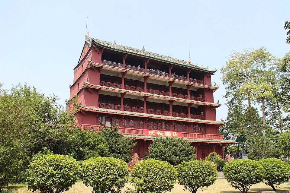 Zhenhai Tower rising above the gardens in Yuexiu Park
