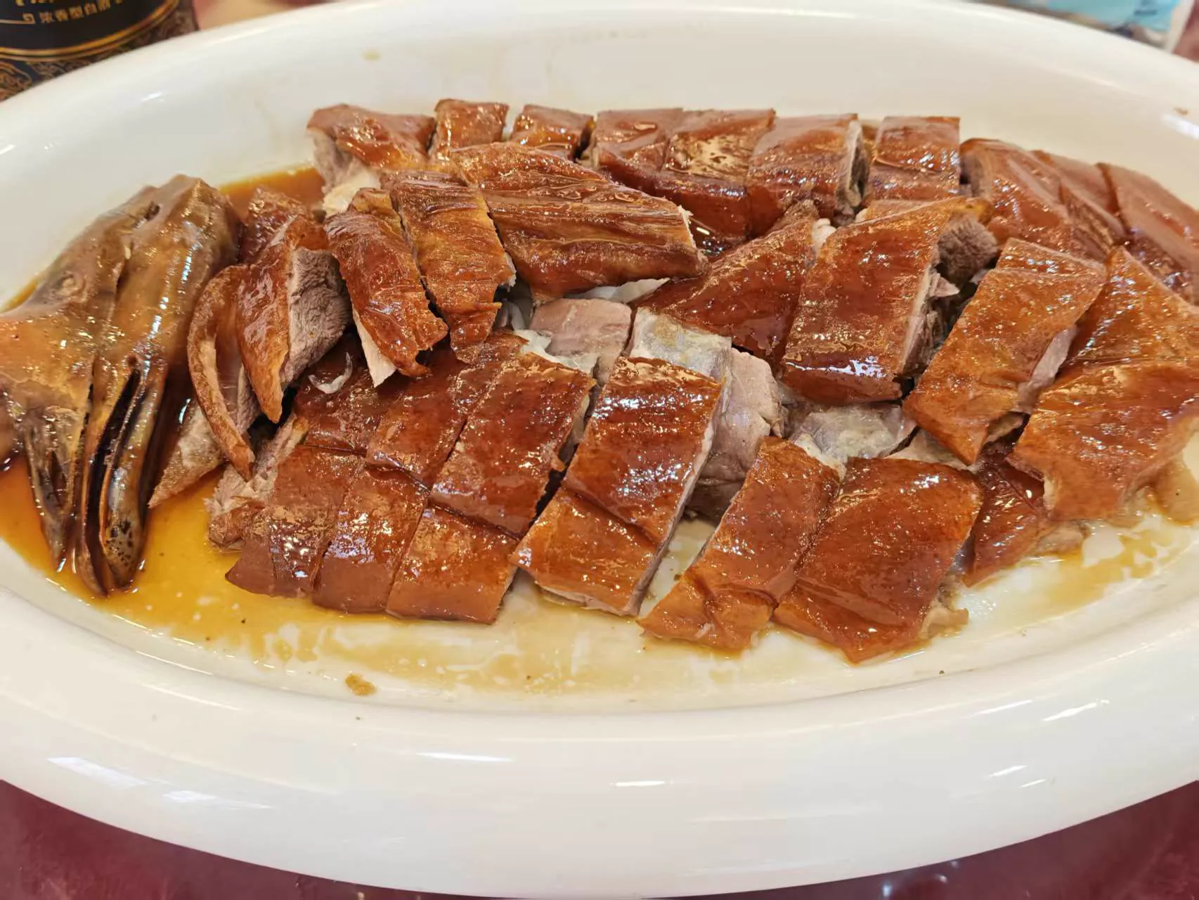 Cantonese roast goose carved and served on a plate