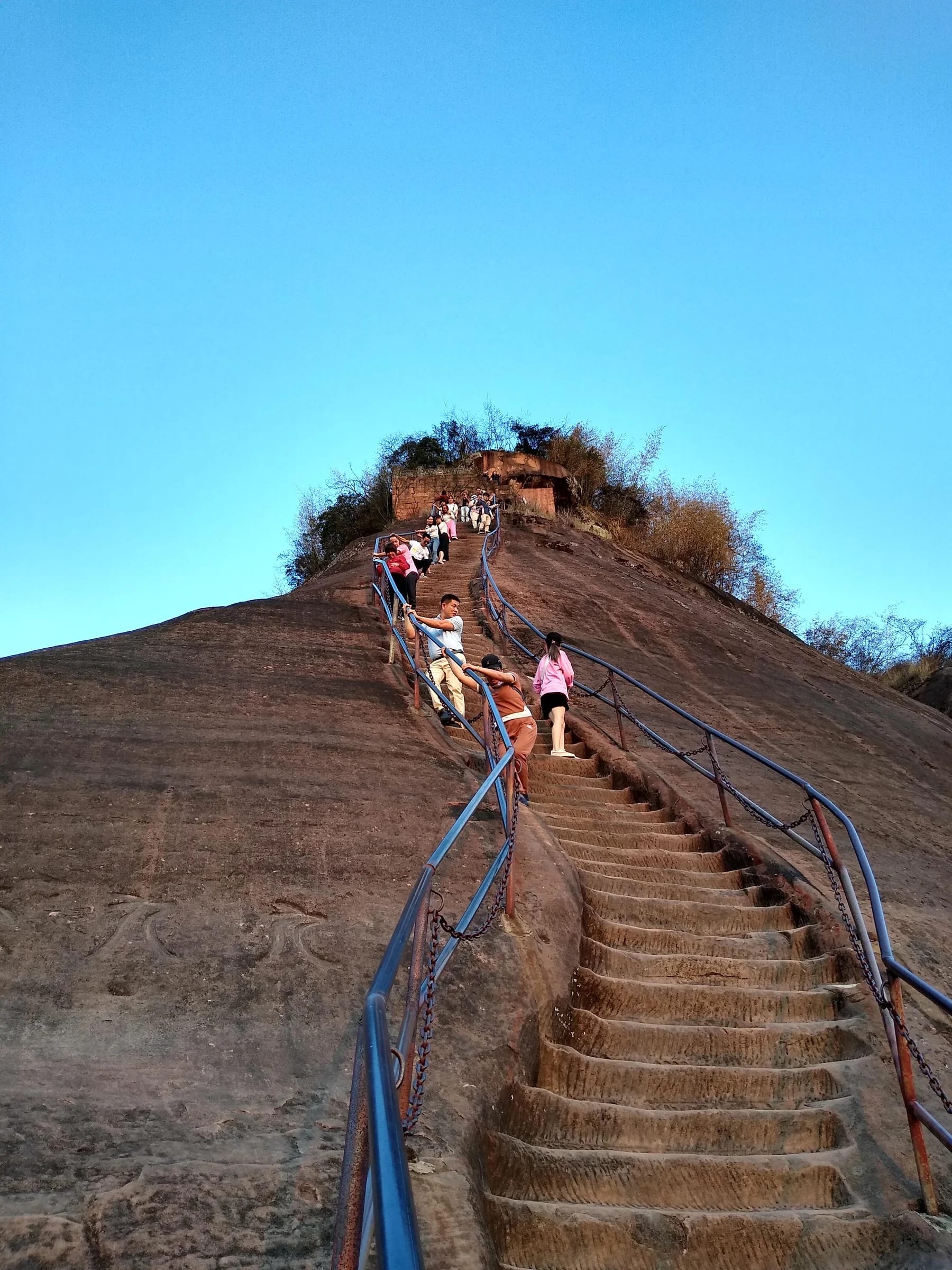 Steep rock steps near Ximei Village at Mount Danxia
