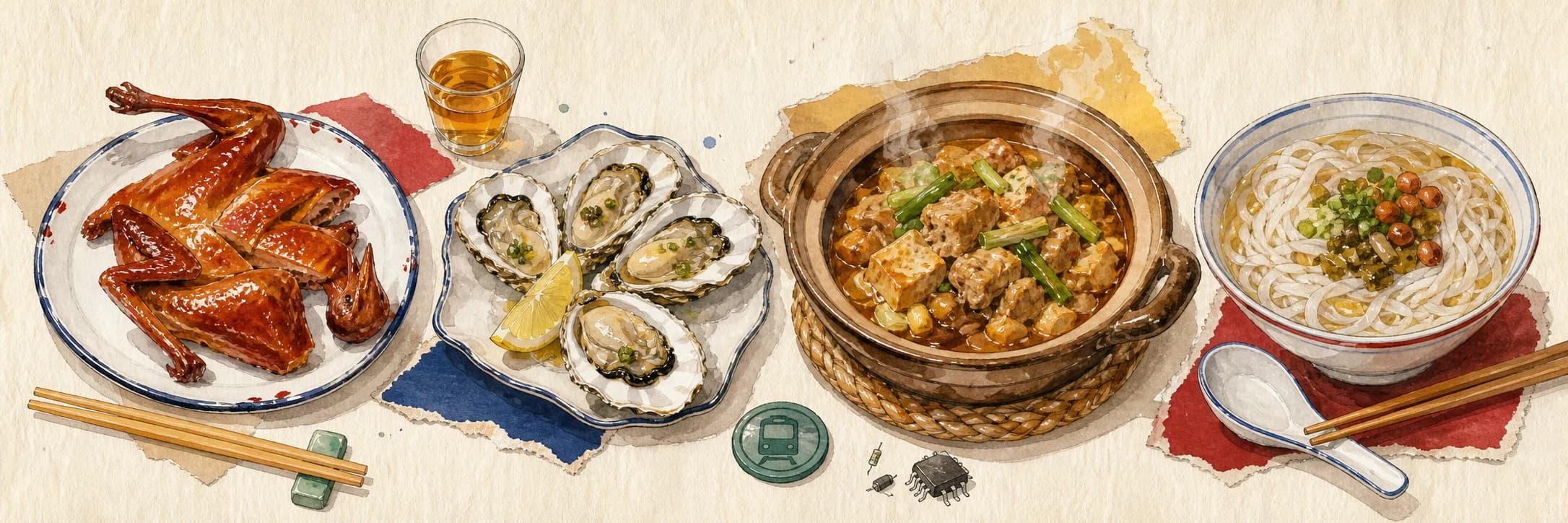 Hand-drawn editorial guide to Shenzhen food and migration
