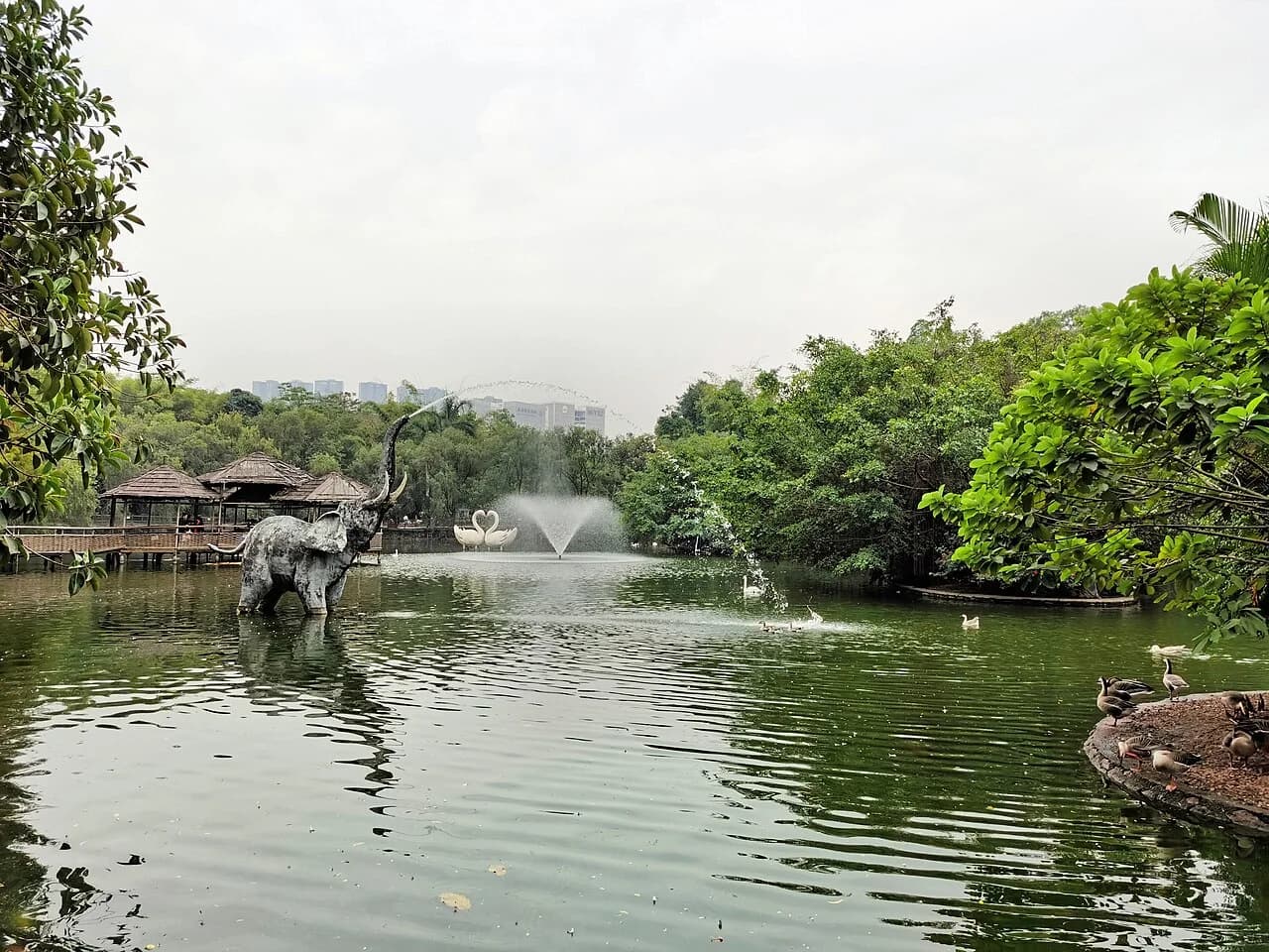 A landscaped lake inside Shenzhen Safari Park.