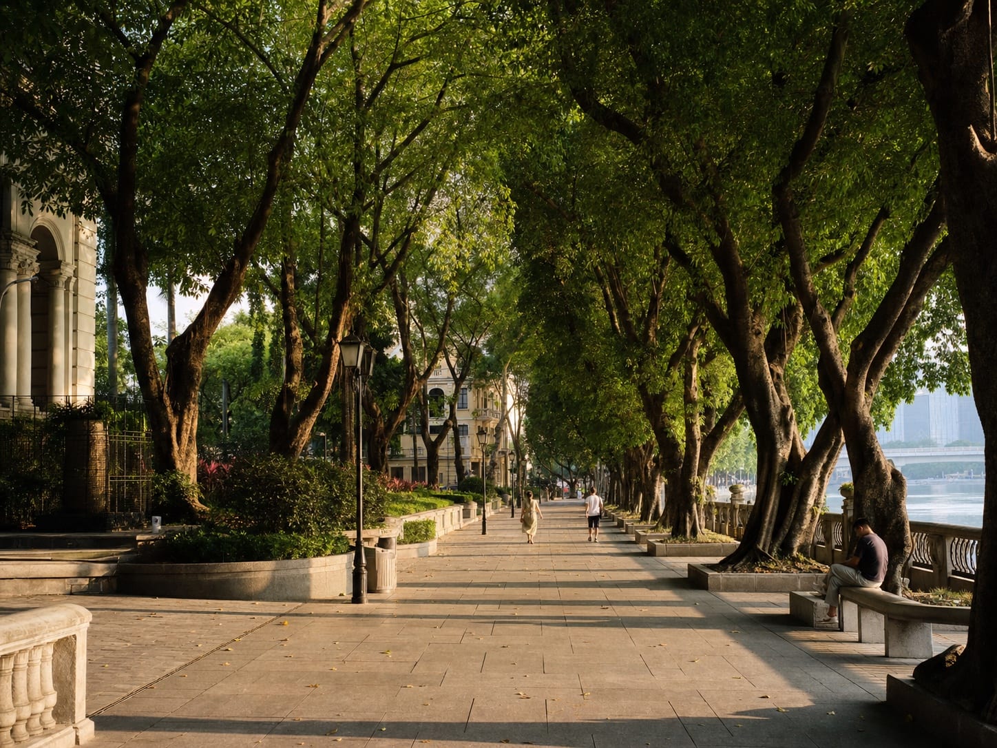 Tree-lined historic street on Shamian Island