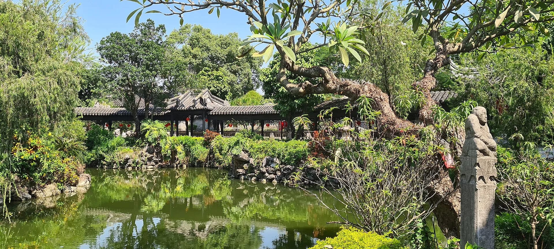 Pond, pavilions and garden structures inside Zhan Garden